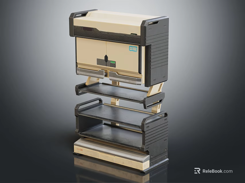 Medical Device Multi Layer Storage Shelving Unit With Beige And Black Design For Medical Supplies 3d model 