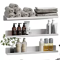 Organized Bathroom Shelves with Laundry Essentials Towels Bottles Brushes and Decor Plants