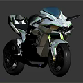 Sleek Modern Sports Motorcycle With Aerodynamic Body Metallic Black Finish And Green Accent Lines