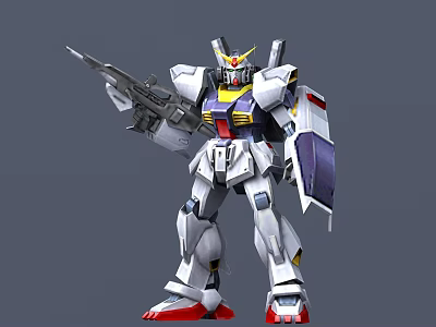 Smart Machine Robot With Mechanical Armor Gun White Purple Red And Detailed Design 3d model