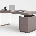 Modern Office Desk With Laptop Stationery And Metal Frame Storage Drawer