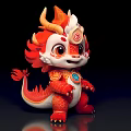 Cute Red And Orange Dragon Doll With Spiral Patterns And Blue Gem 3d model
