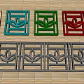 Multicolored Room Dividers With Leaf Patterns On Brick Wall And Brick Floor With Green Plants