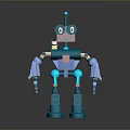 Cartoon Style Blue Robot Game And Movie Character With Antenna Big Eyes And Mechanical Arms