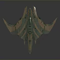 Futuristic Interstellar Spaceship With Streamlined Green Beige Aerodynamic Design For Cosmic Exploration