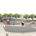 Skate Park Fitness Facilities With Ramps Obstacles Trees Fencing And Parking Lot