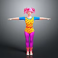 3D Character With Pink Pigtails Yellow Star Jumpsuit Blue Sleeves Purple Leggings And Arms Outstretched