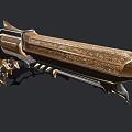 Ornate Decorative Revolver With Golden Accents Wooden Grip And Intricate Carvings On Metal Frame