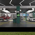 Modern Automotive Specialty Repair Store With White Car Repair Equipment Green Pillars And Yellow Lines
