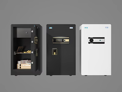 Black And White Safes With Open Door Storage And Electronic Lock Design 3d model