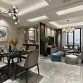 Modern Dining And Living Room Interior Design With Dining Table Chairs Sofa And Decorative Paintings