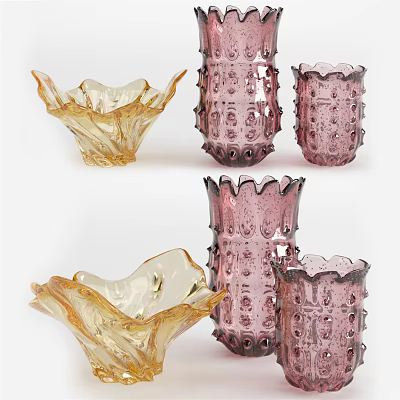 Colorful Glass Vases With Ruffled Edges And Textured Patterns For Home Decor 3d model