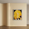 Vibrant Abstract Painting of Blonde Haired Woman with Black Frame Hanging On Light Colored Wall