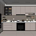 Sleek Modern Kitchen Interior With Light Gray Cabinets Built In Oven Sleek Countertops And Recessed Lighting