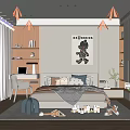 Kids Room Interior With Bed Stuffed Toys Desk Bookshelf Window Curtains Decorative Painting And Rug