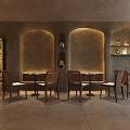 Cozy Modern Cafe Interior With Wooden Tables Chairs Warm Lighting And Decorative Shelves
