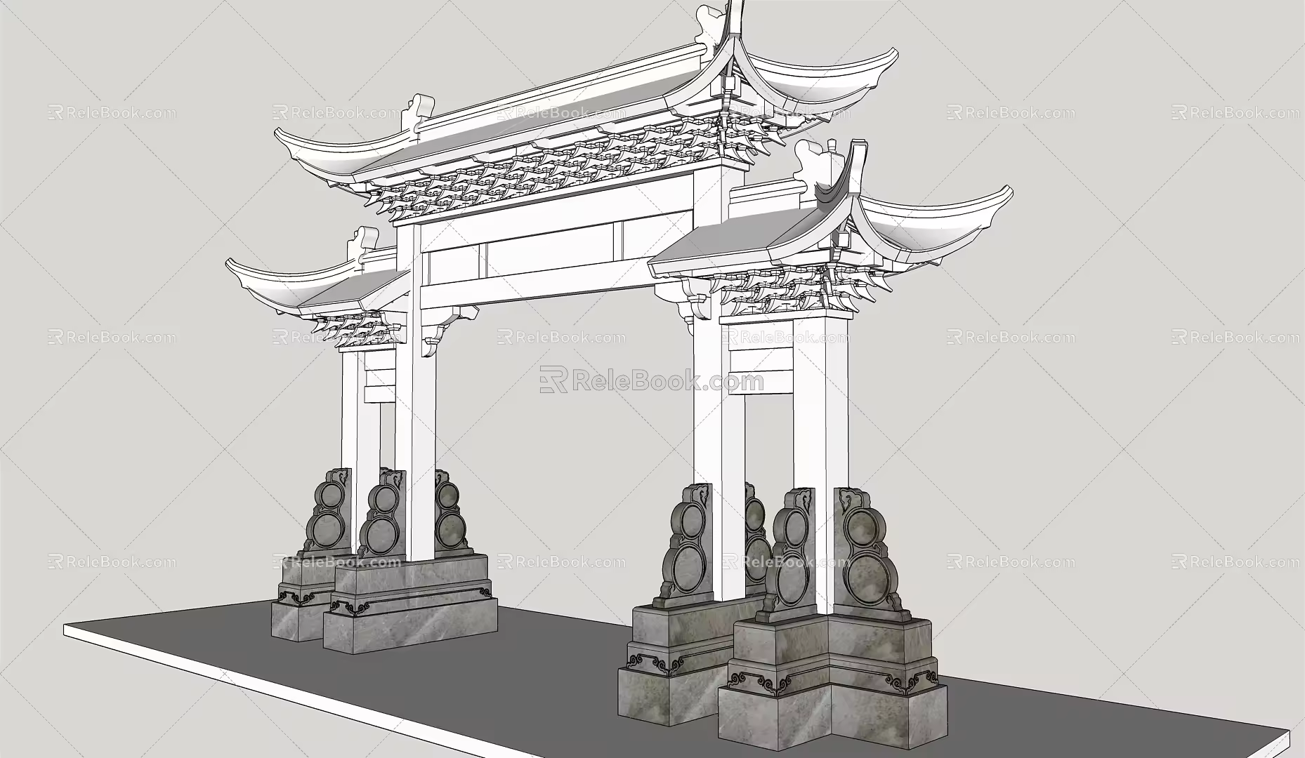 Chinese-style archway ancient archway bucket arch stone drum 3d model