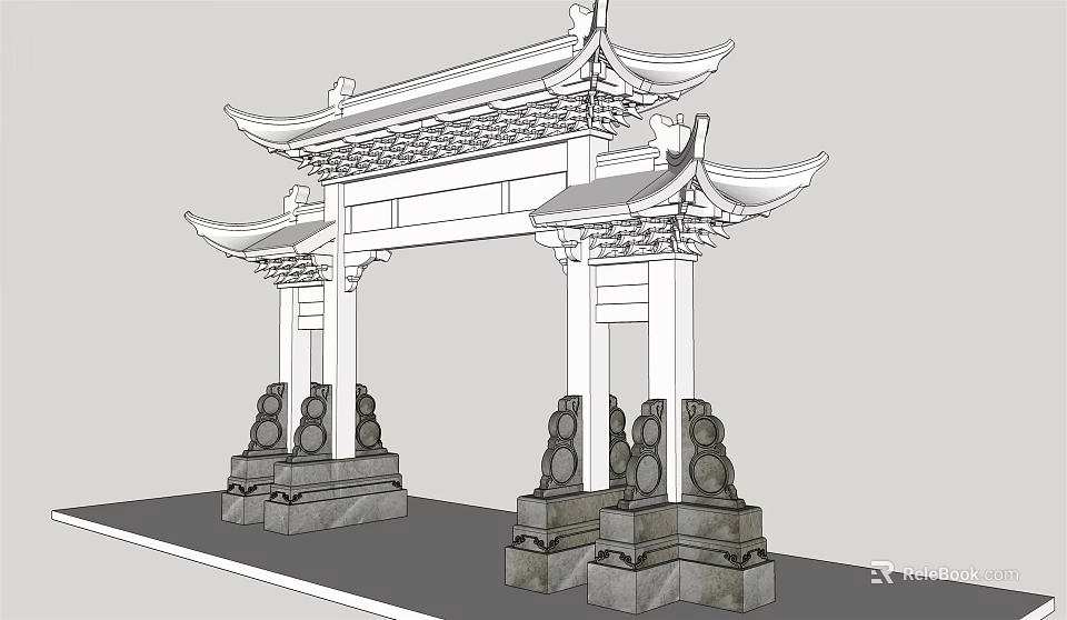 Traditional Chinese Archway Design With Classic Eaves And Stone Pillar Structures 3d model 