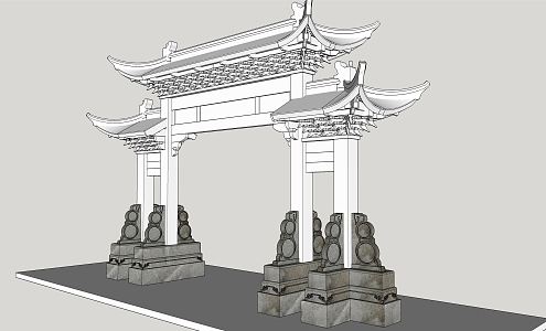 Chinese-style archway ancient archway bucket arch stone drum 3d model