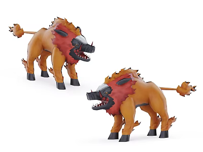 Brown Boar Plush Toys With Red Mane Sharp Teeth And Fierce Expression 3d model