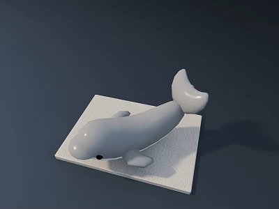 White Beluga Whale Doll With Smooth Surface On White Square Base Against Dark Background 3d model