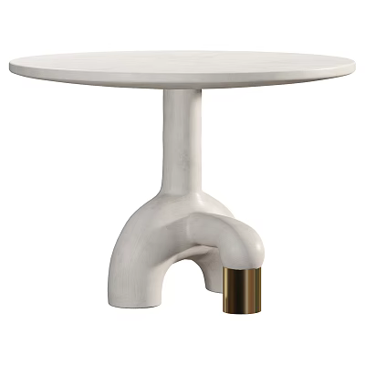 Modern Minimalist White Side Table With Round Top Unique Base And Gold Metal Accents 3d model