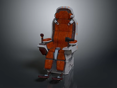 Orange Leather Mechanical Seat With Control Lever Armrests And Reinforced Metal Frame 3d model