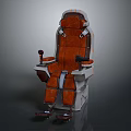 Orange Leather Mechanical Seat With Control Lever Armrests And Reinforced Metal Frame