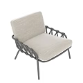 Modern Single Sofa With Light Fabric Cushion Black Metal Frame And Woven Armrests