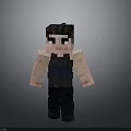 Pixel Art Man with Black Hair and Dark Clothing in Minecraft Block Design