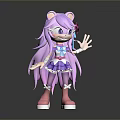 Cute Animated Purple Rabbit Character With Long Hair Bow Purple Dress Pink Shoes Waving