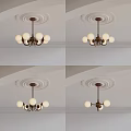 Elegant Brass Chandelier With Round Globe Lights On Decorative Ceiling Molding