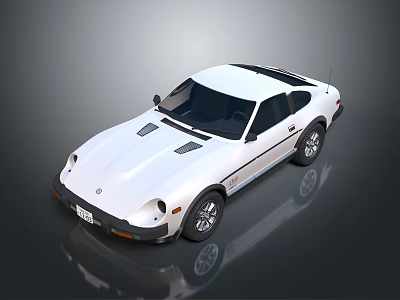Vintage White Two Door Sports Car With Black Roof And Hood Vents 3d model