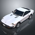 Vintage White Two Door Sports Car With Black Roof And Hood Vents