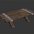 Rustic Wooden Bench Featuring Metal Straps And Sturdy Solid Wood Legs Design 3d model
