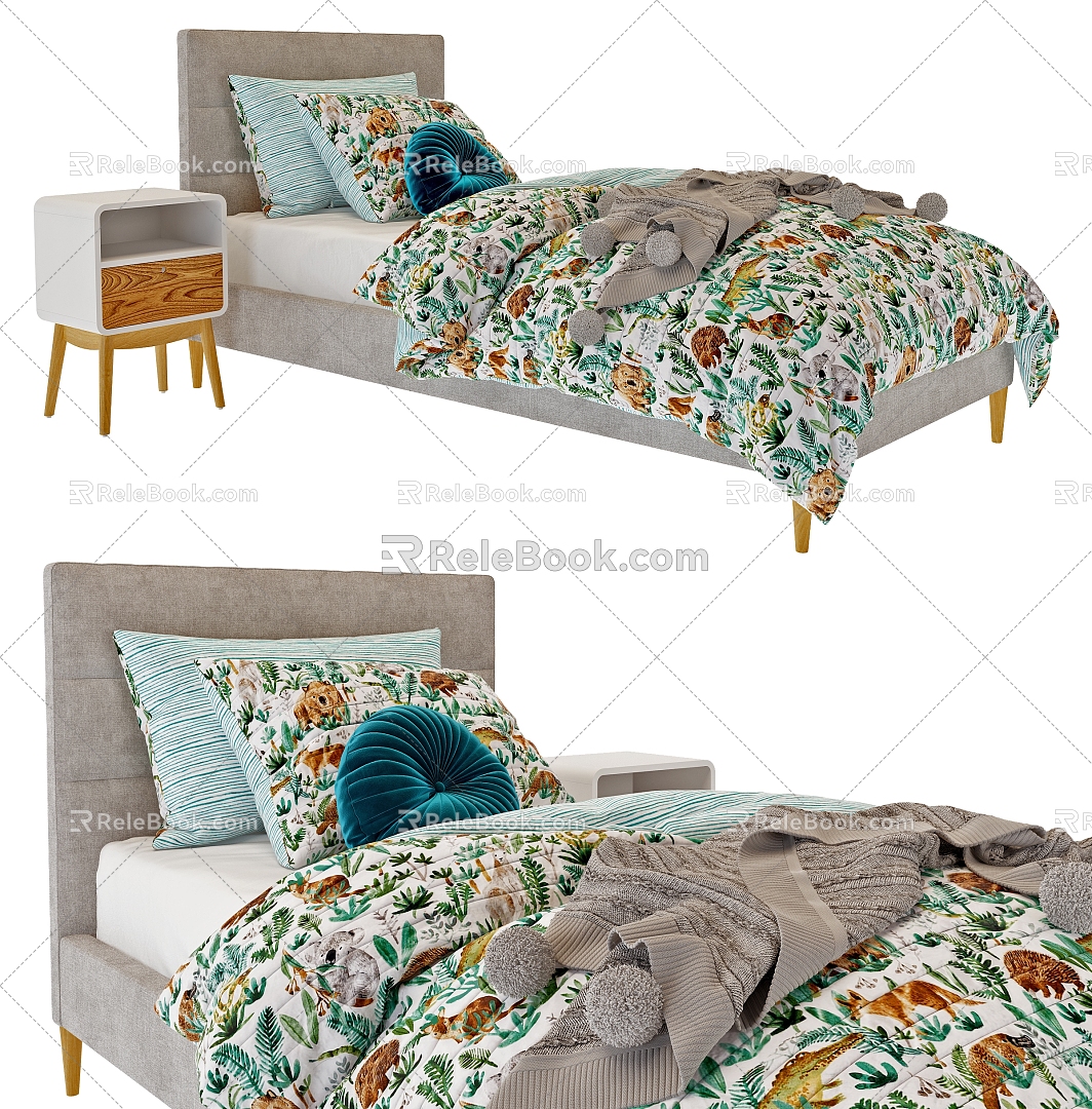 Modern Fabric Single Bed 3d model