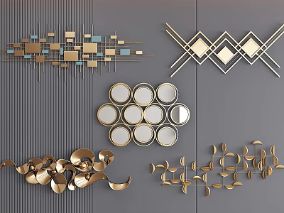 Modern Wall Decor With Geometric Shapes Circular Designs And Metallic Finish 3d model