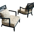 Stylish Single Sofa With Black Frame Rattan Backrest And Patterned Seat Cushion 3d model