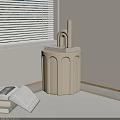 Beige Minimalist Modern Side Table With Fluted Design And Geometric Decor Pieces Near Open Book