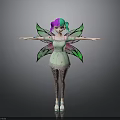 Cartoon Fairy Character With Purple Green Hair Green Wings Light Green Dress And Patterned Tights