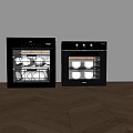 Elegant Black Kitchen Appliances Interior With White Bowls Plates And Utensils Storage
