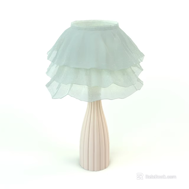 Elegant Table Lamp With Light Green Layered Shade And Pink Ribbed Base 3d model 