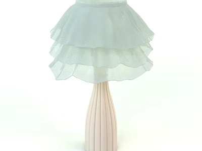 Elegant Table Lamp With Light Green Layered Shade And Pink Ribbed Base 3d model