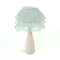 Elegant Table Lamp With Light Green Layered Shade And Pink Ribbed Base 3d model