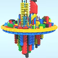 Colorful Building Blocks Creative Tower Structure With Various Shapes And Circular Base 3d model