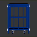 Modern Blue Storage Cabinet With Black Top Metal Frame And Wheels