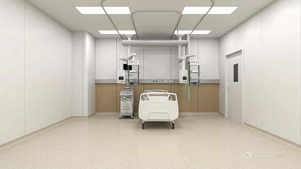 Modern Operating Room Interior With Surgical Bed Medical Equipment And White Walls 3d model 