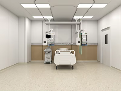 Modern Operating Room Interior With Surgical Bed Medical Equipment And White Walls 3d model