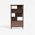 Dark Brown Solid Wood Decorative Cabinet With Open Shelves Louvered Panel And Cabinet Doors