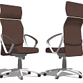 Brown Leather Office Chair With High Back Design Armrests And Metal Swivel Base With Wheels